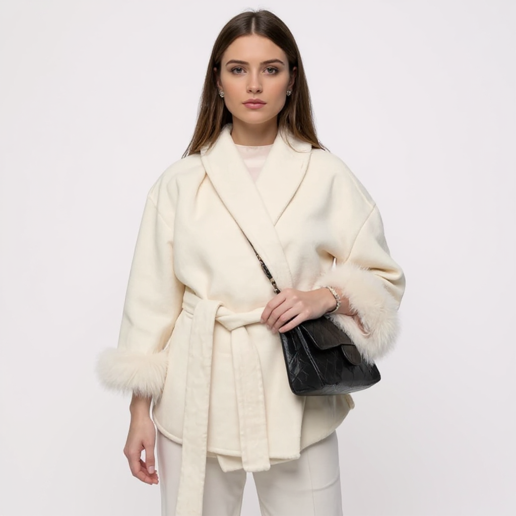 Victoria Women Belted Wool Blend Mid-Length Robe Coat