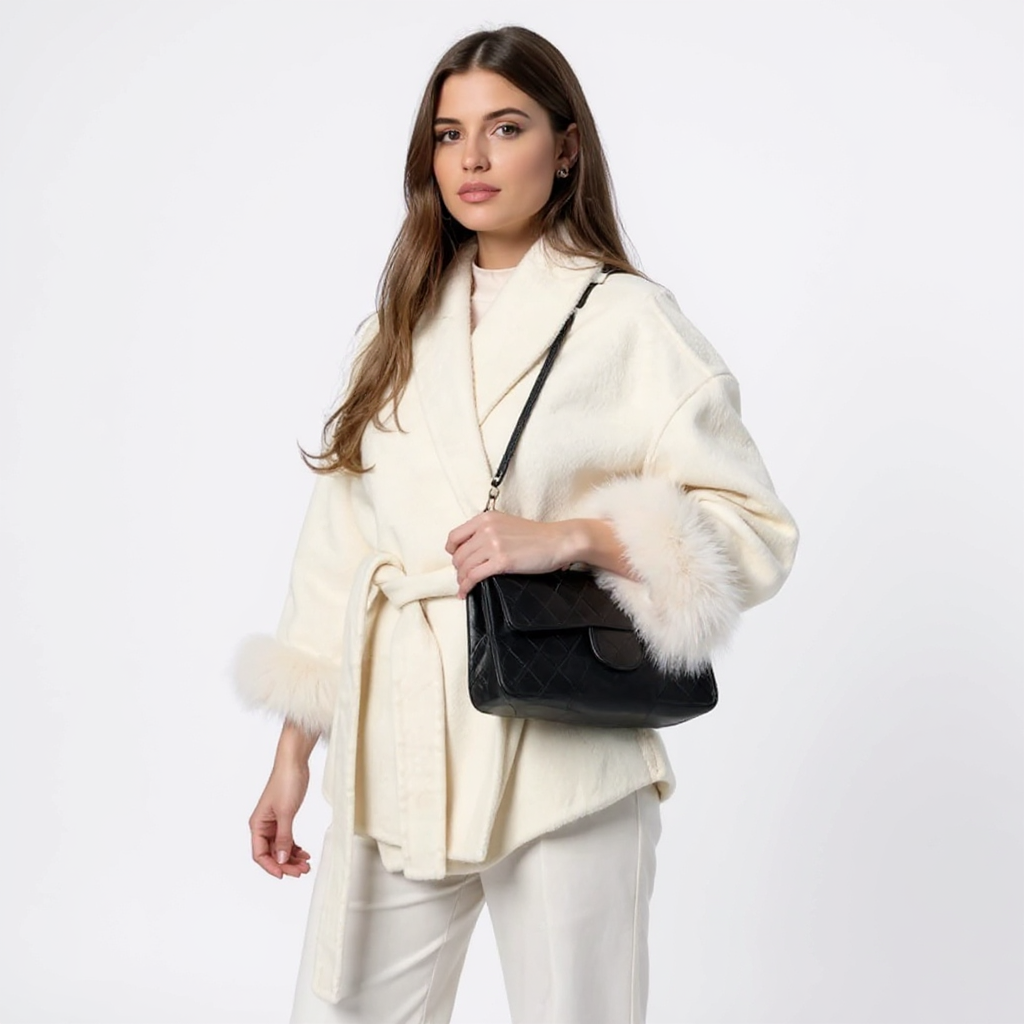 Victoria Women Belted Wool Blend Mid-Length Robe Coat