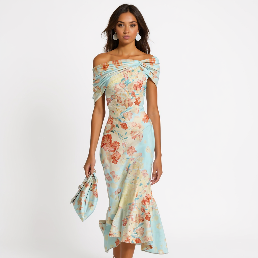 Floral Off-Shoulder Pastel Midi Dress