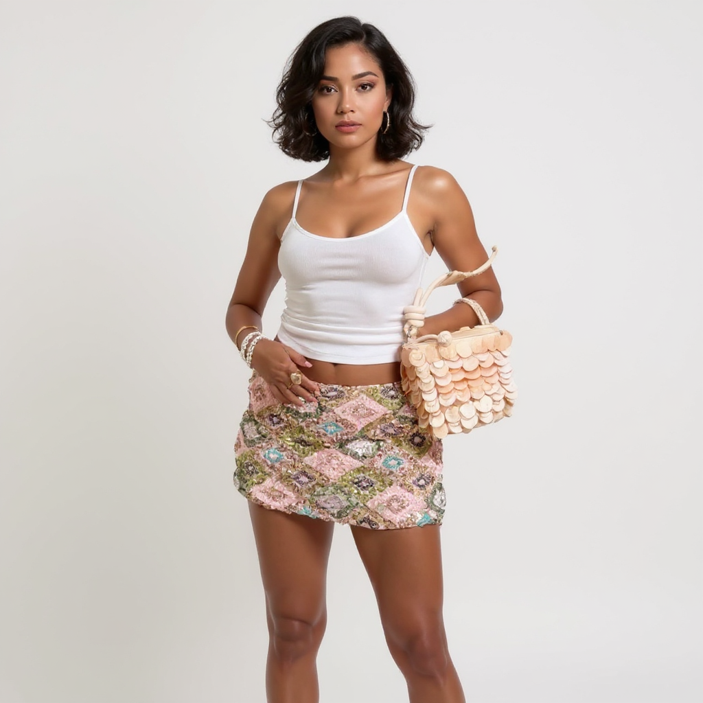 Sequin Embellished Geometric Pattern Mini Skirt