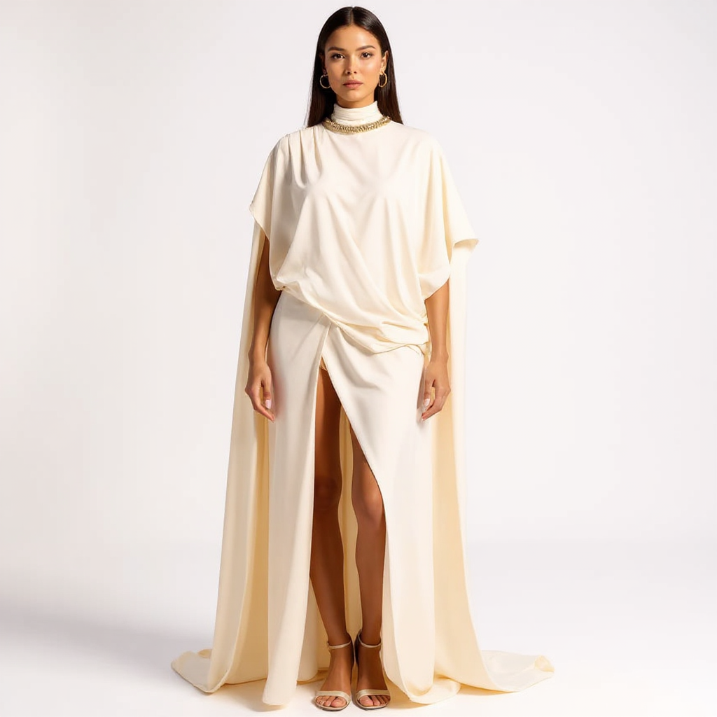 Julia Women Draped High Neck Top and Maxi Skirt Two-Piece Set