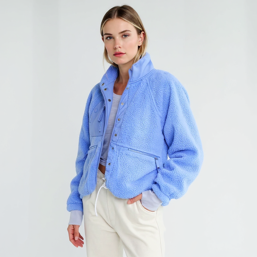 Xena Women Cropped Sherpa Fleece Zip Front Jacket