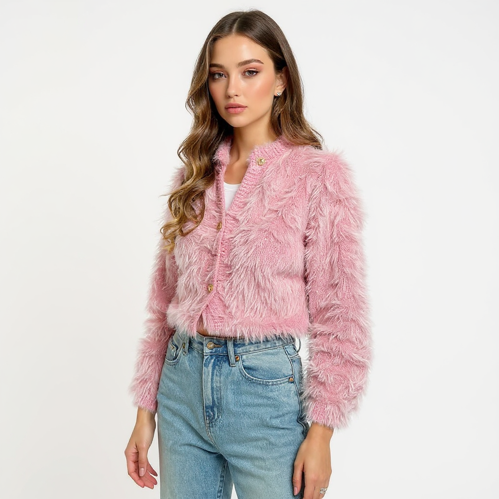 Maria Women Long Sleeve Button-Down Cable Knit Cardigan Top