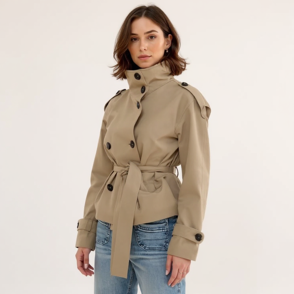 Ursula Women Double-Breasted Cropped Trench Jacket