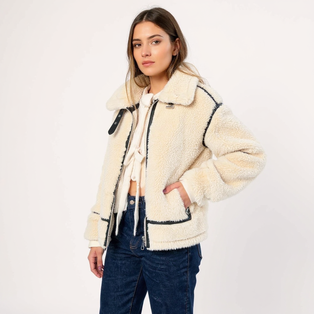 Sofia Women Oversized Plush Sherpa Fleece Zip Jacket