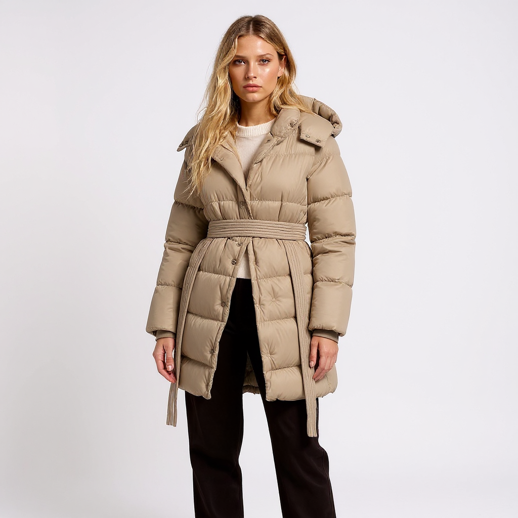 Jade Women Belted Long Hooded Down Coat