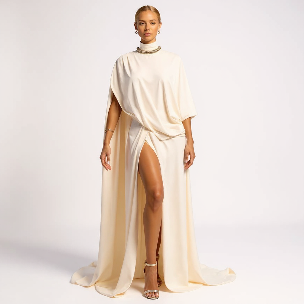 Julia Women Draped High Neck Top and Maxi Skirt Two-Piece Set