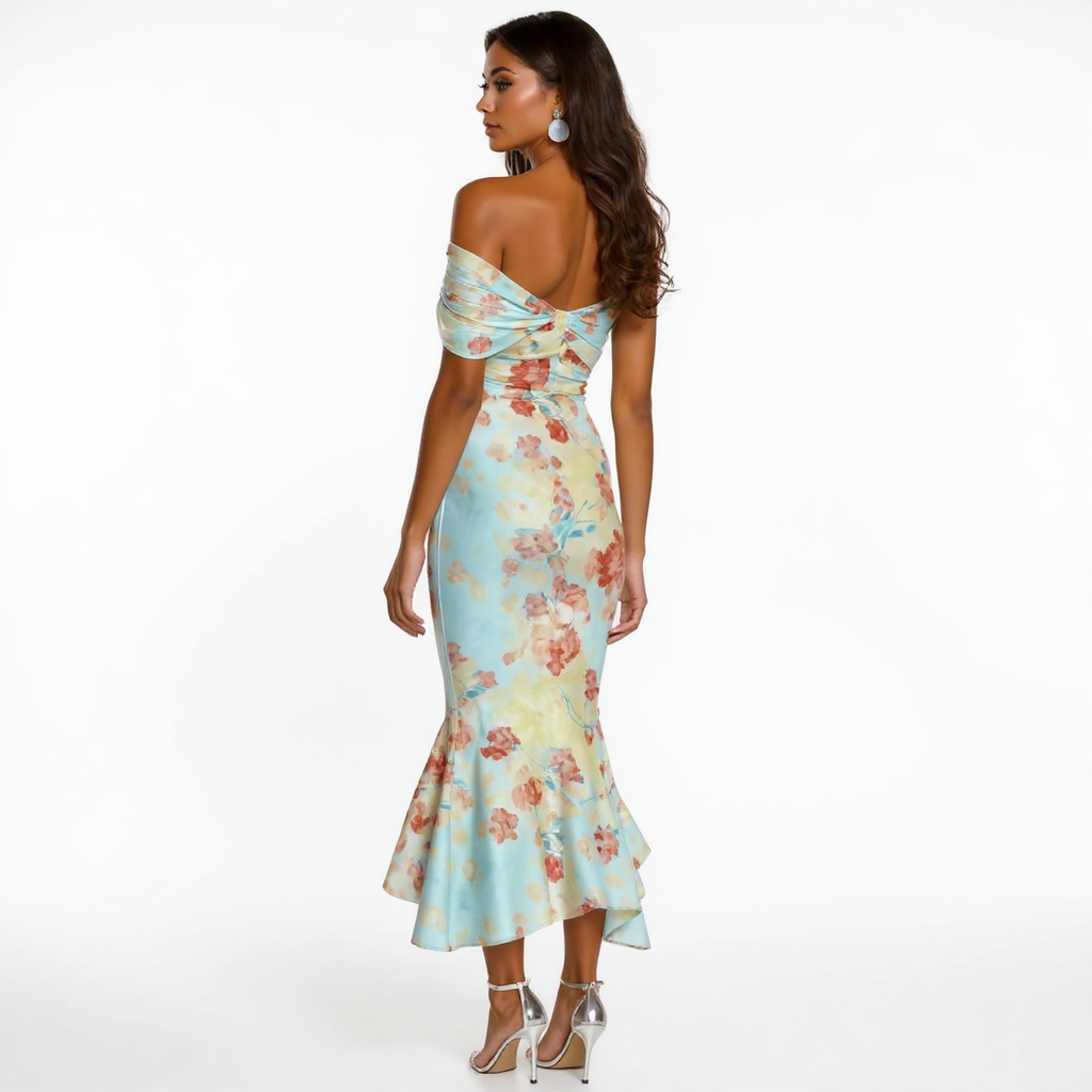 Floral Off-Shoulder Pastel Midi Dress