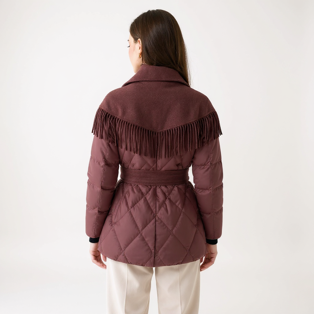 Nora Women Fringe Wool Lapel Belted Down Coat Jacket