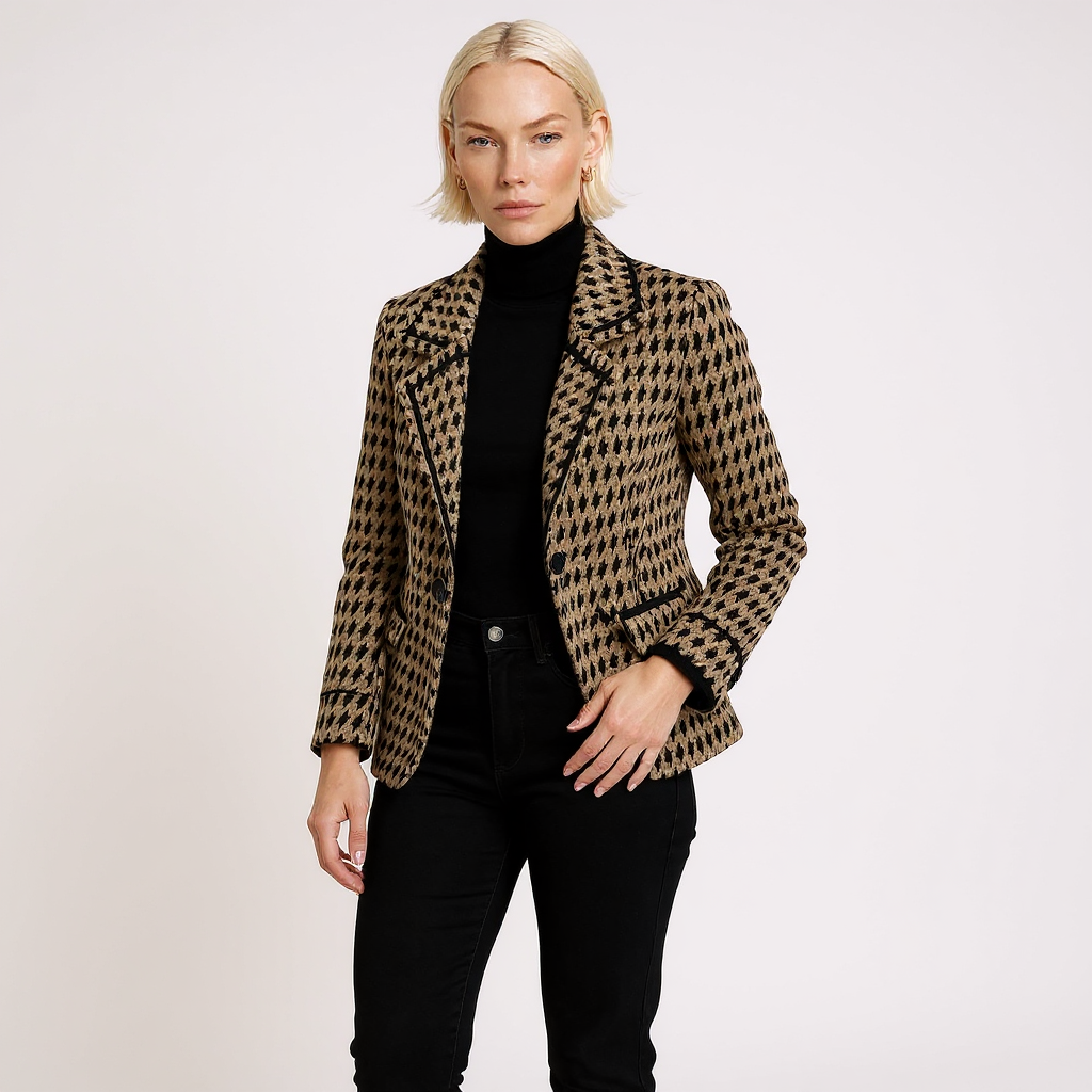 Hannah Women Houndstooth Cropped Knit Jacket