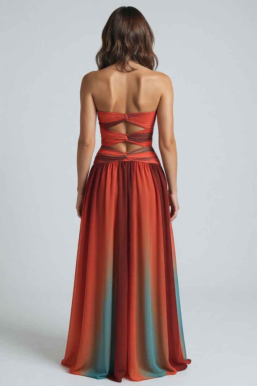 Elegant Strapless Maxi Dress with Ombre Design