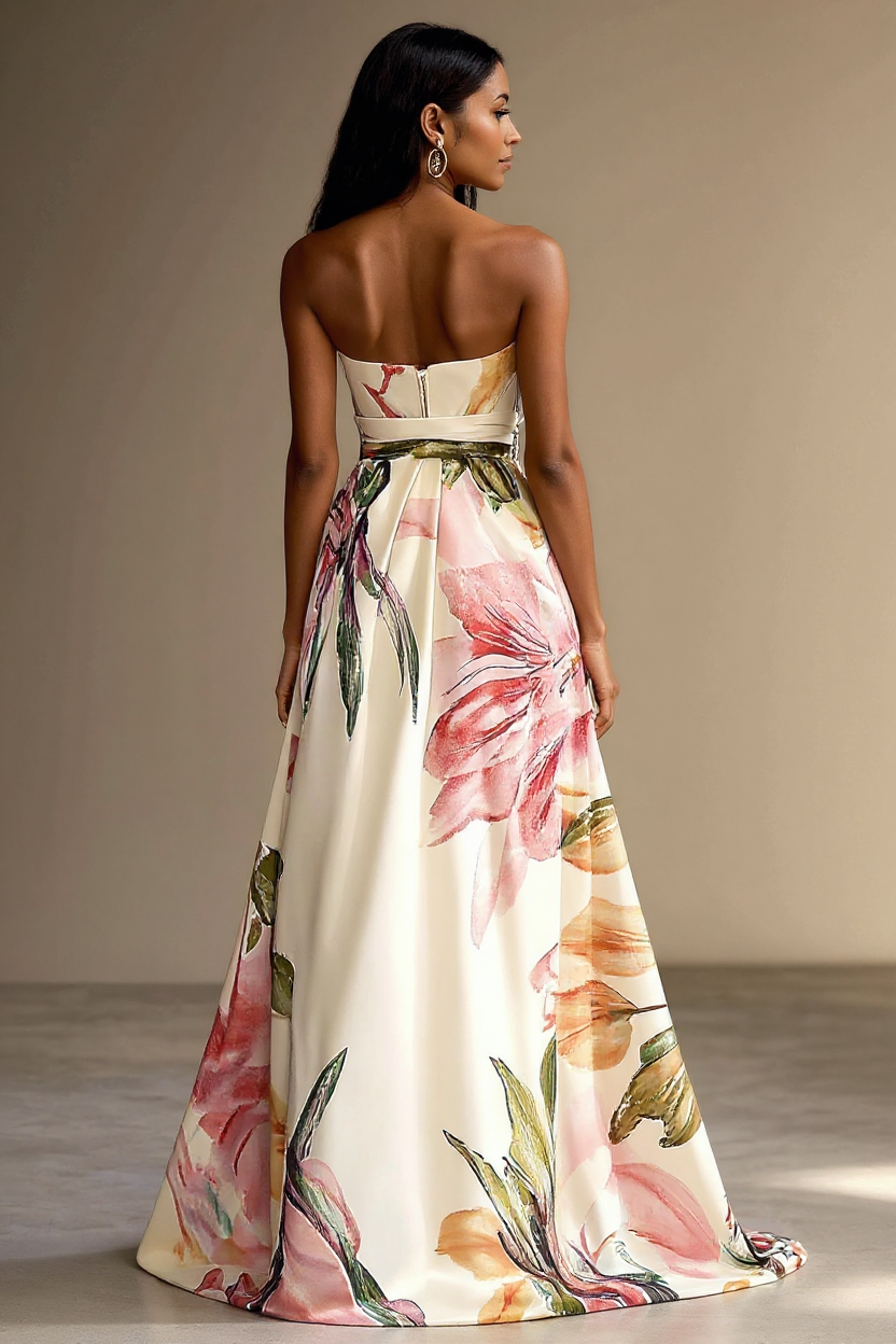 Elegant Halter Neck Floral Satin Maxi Dress