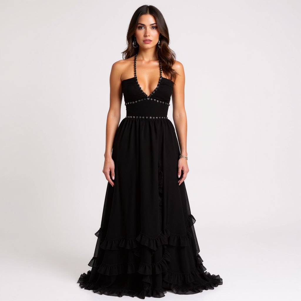 Vivienne Sheer Lace Trim Satin Backless Maxi Dress