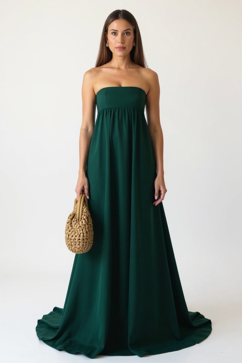 Celeste Sleeveless V-Neck Pleated Satin Maxi Evening Dress