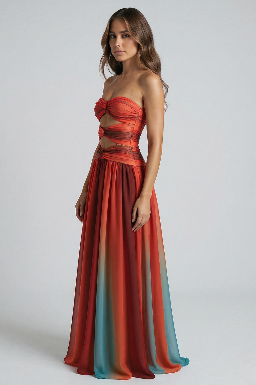 Elegant Strapless Maxi Dress with Ombre Design