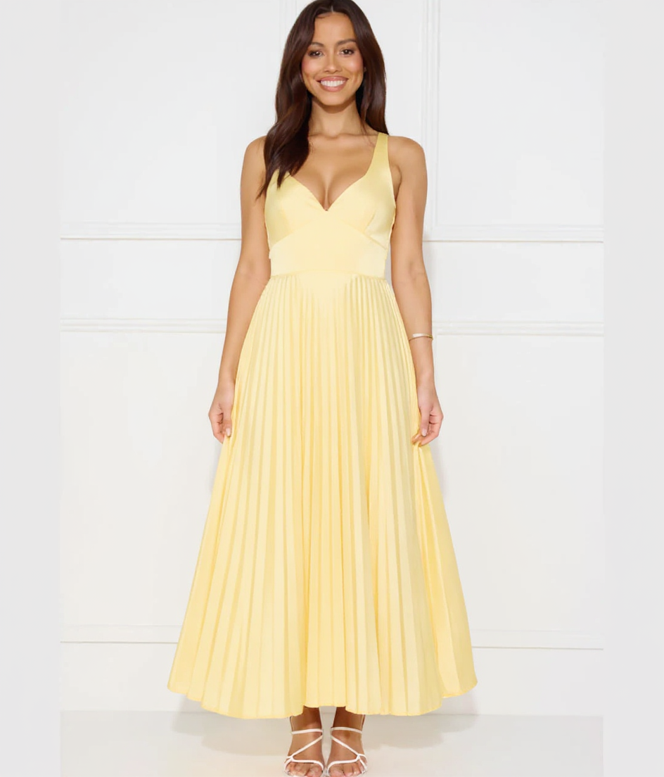 Juliet Sleeveless Pleated Maxi Wedding Guest Dress with Open Back