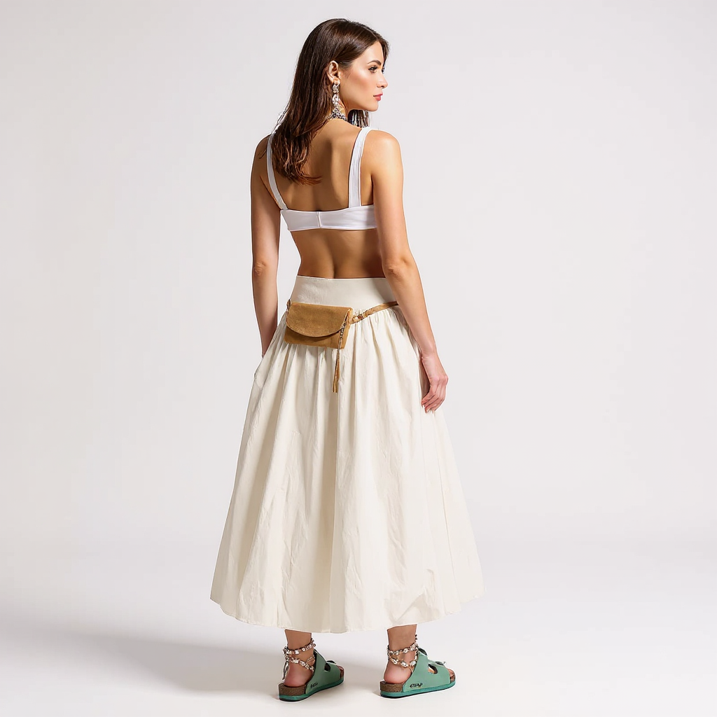 Fiona Women High-Waisted Satin Midi Skirt