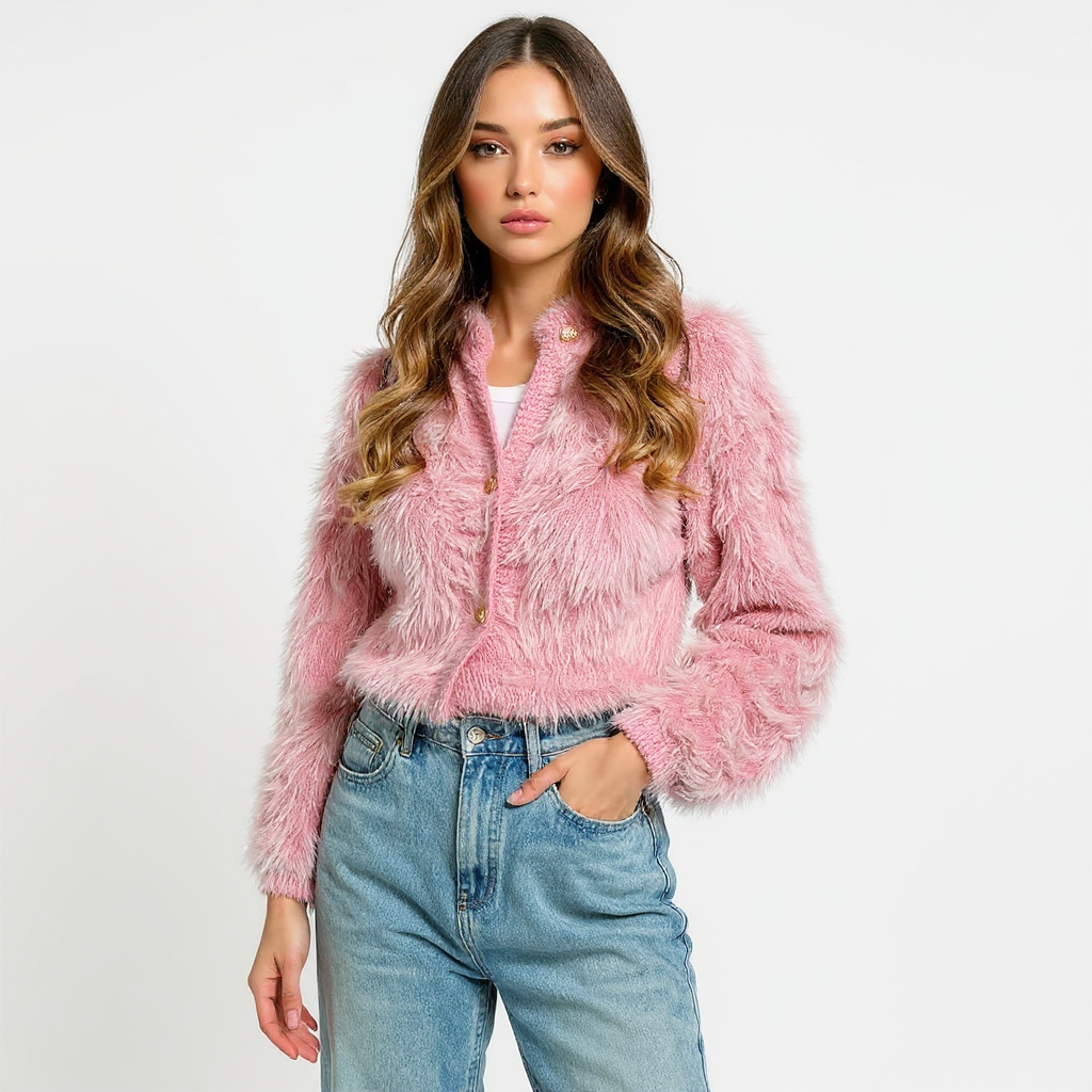 Maria Women Long Sleeve Button-Down Cable Knit Cardigan Top