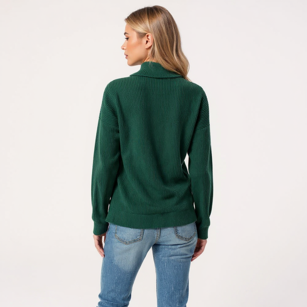Yara Women Slim Fit Half-Zip Ribbed Knit Sweater