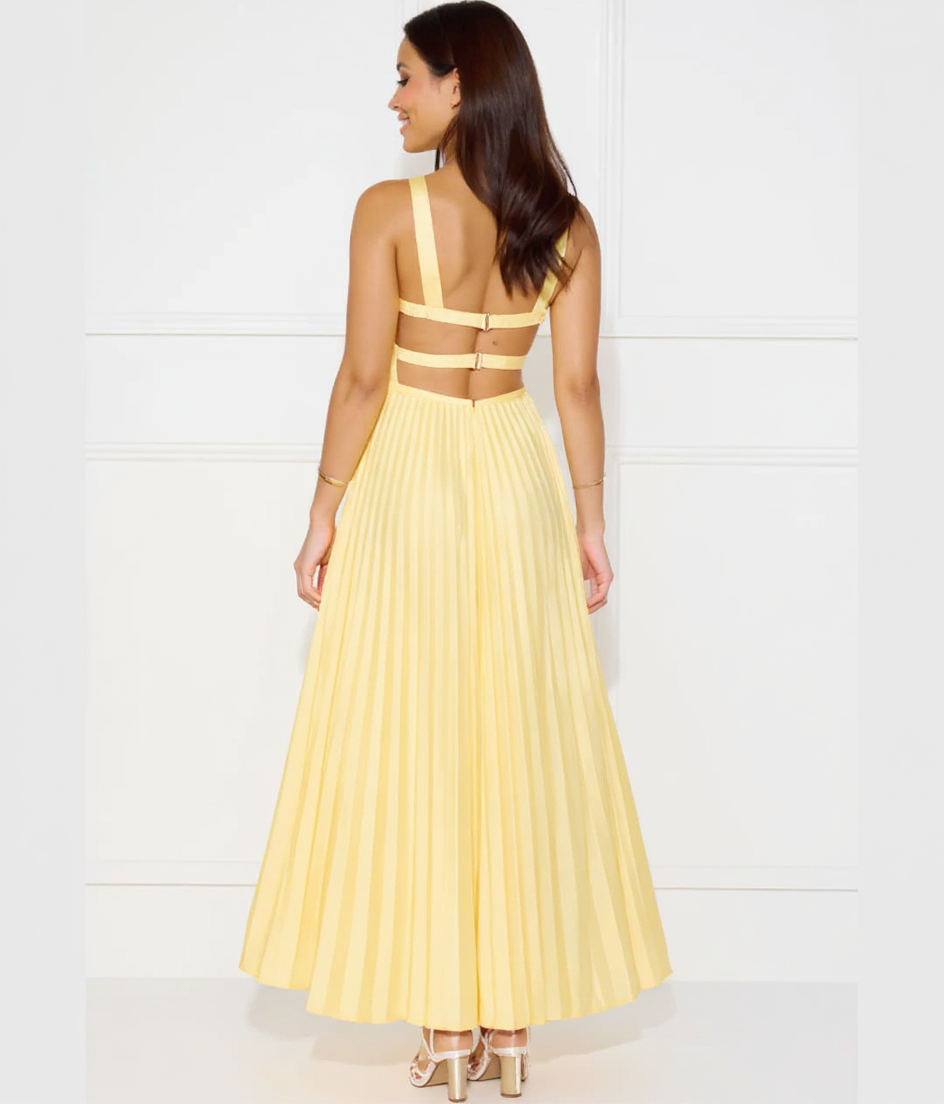 Juliet Sleeveless Pleated Maxi Wedding Guest Dress with Open Back