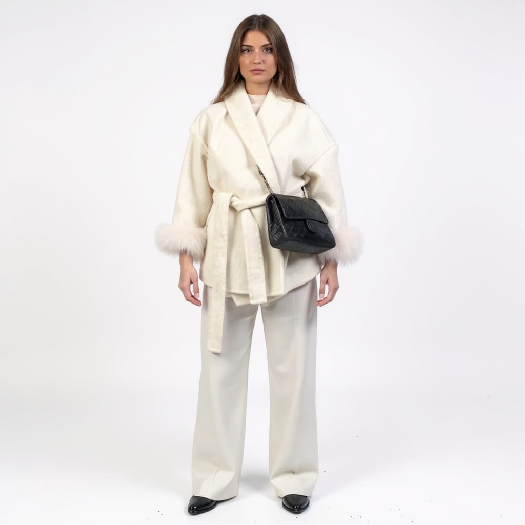 Victoria Women Belted Wool Blend Mid-Length Robe Coat
