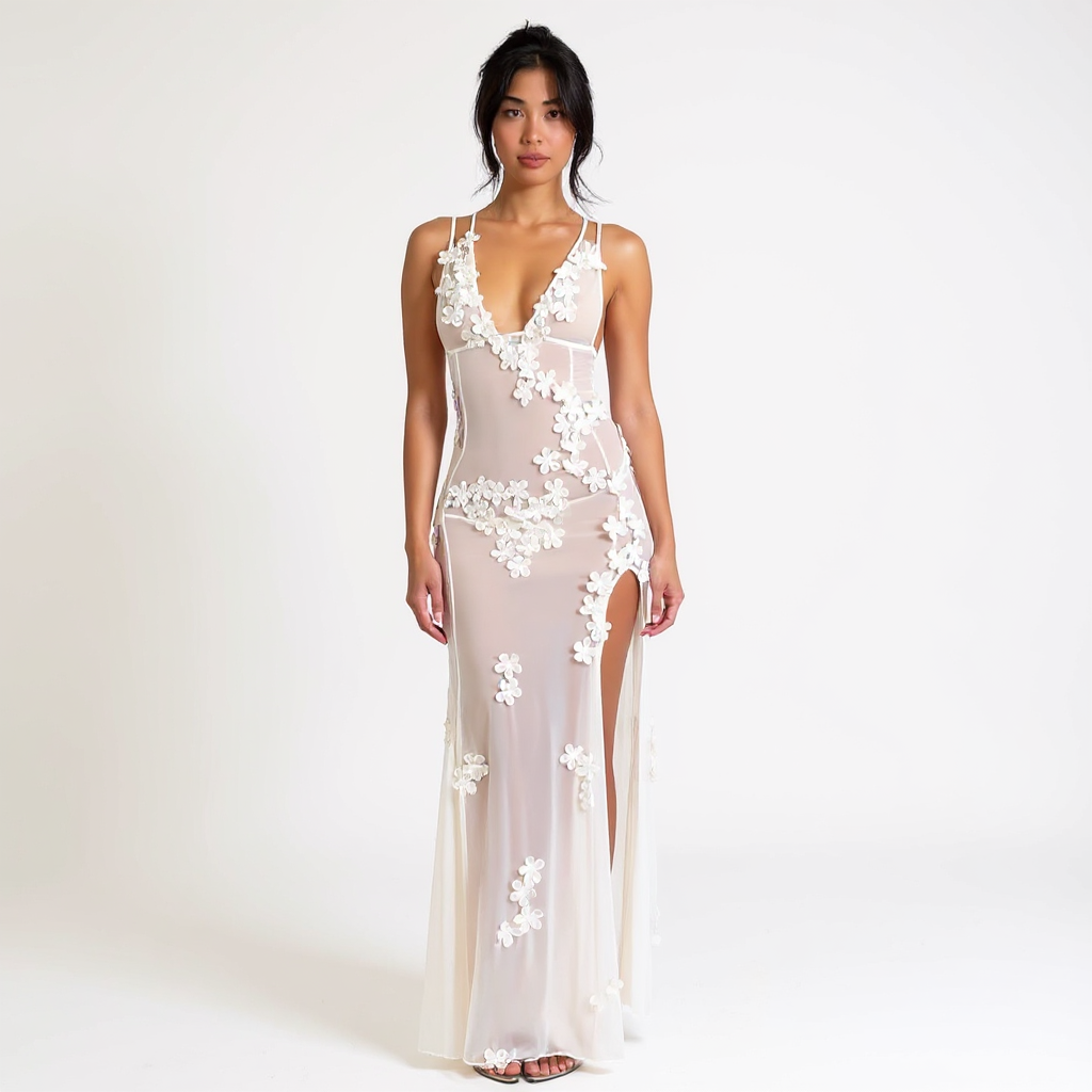 Sleeveless Openwork Knit Backless Maxi Summer Dress