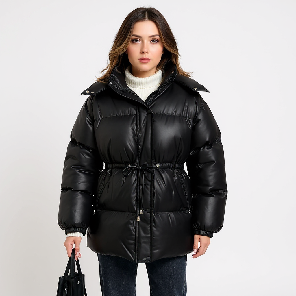Chloe Women Hooded Quilted Drawstring Puffer Jacket