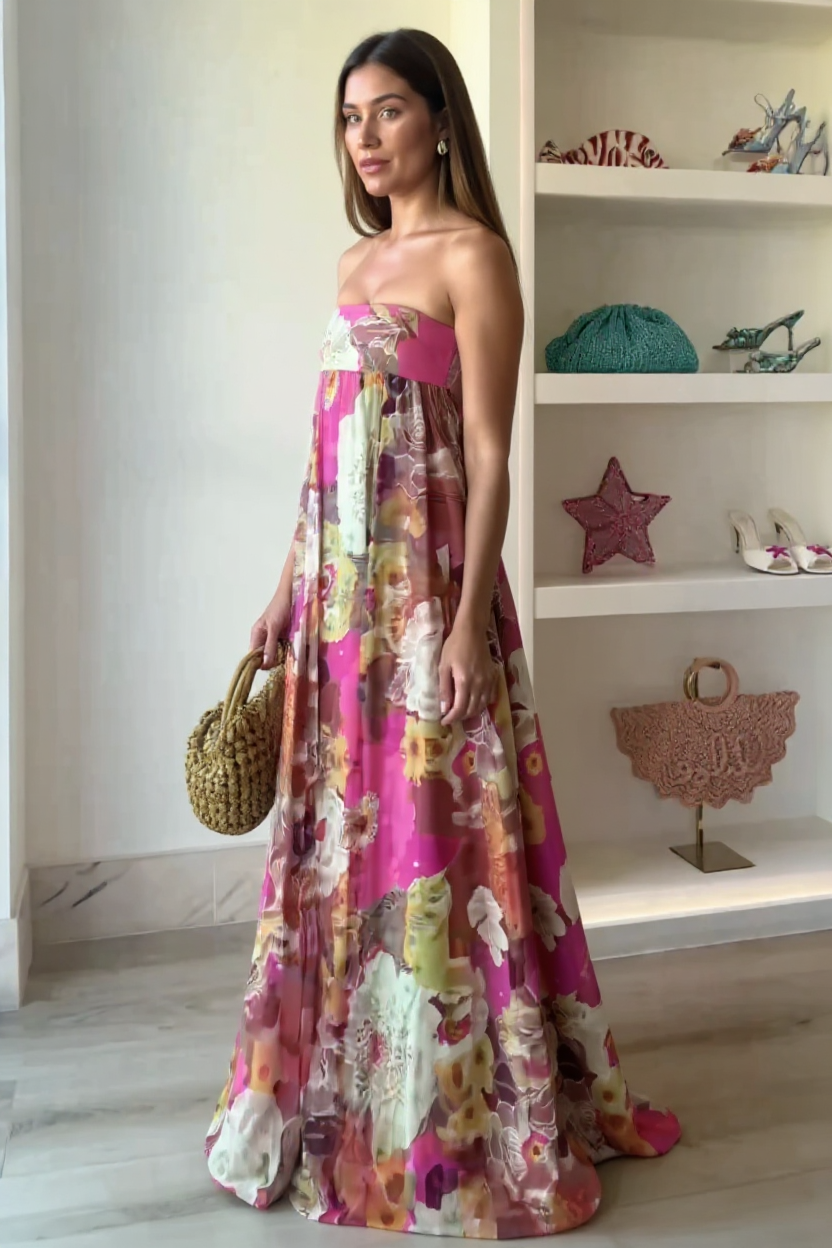 Celeste Sleeveless V-Neck Pleated Satin Maxi Evening Dress