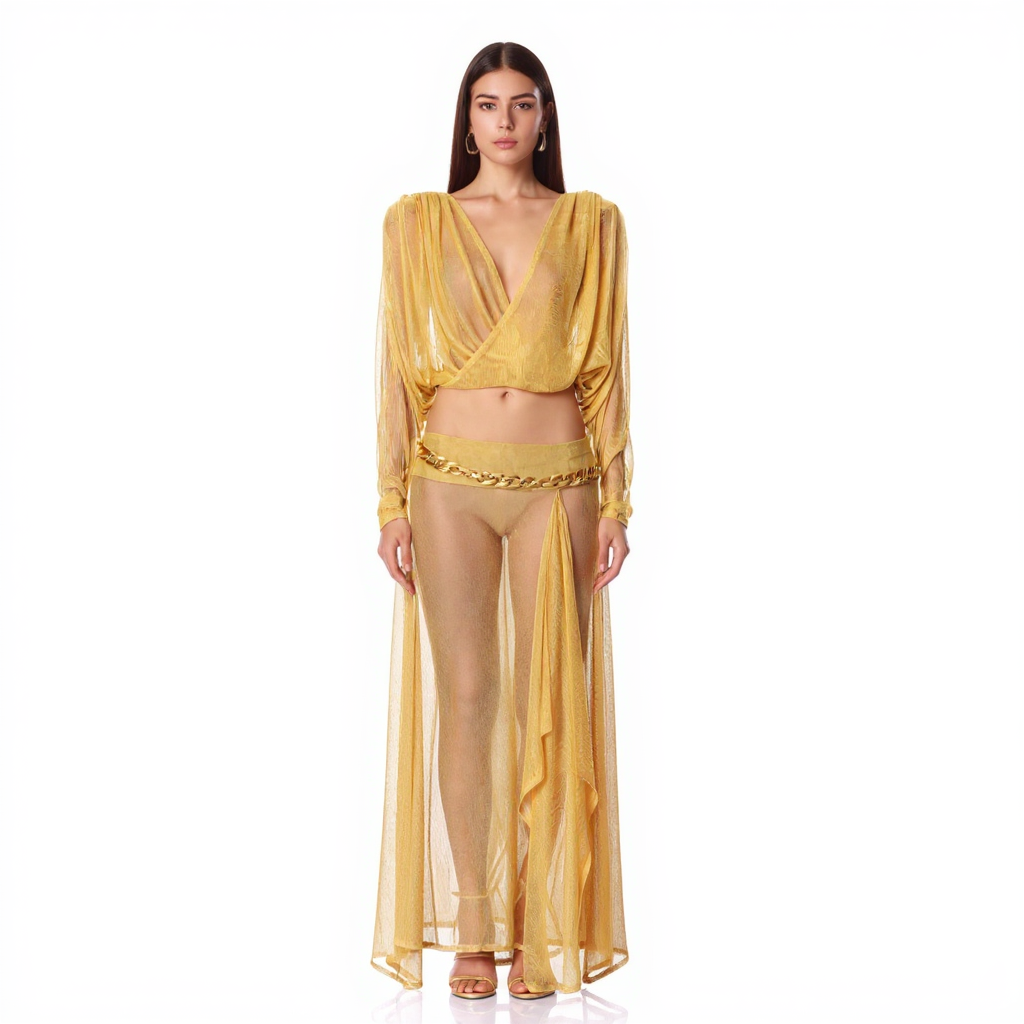Rosalie Button-Down Ruched Waist Satin Shirt Set