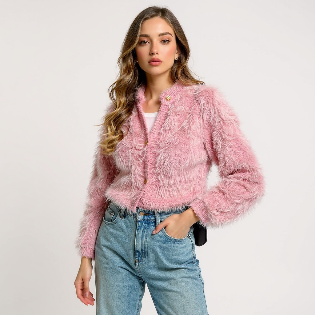 Maria Women Long Sleeve Button-Down Cable Knit Cardigan Top