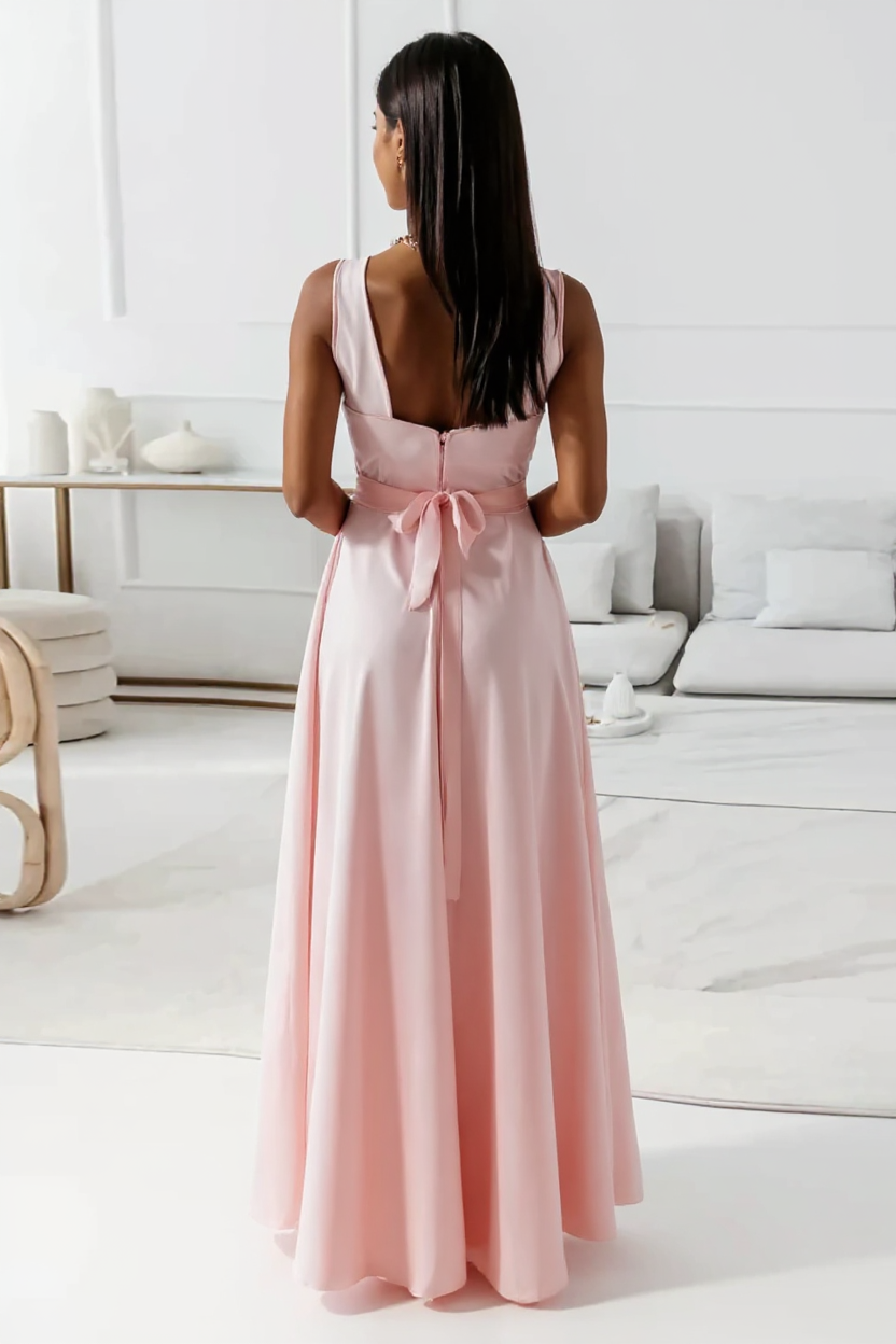 Serena Zebra Print Draped Cowl Neck Satin Maxi Dress