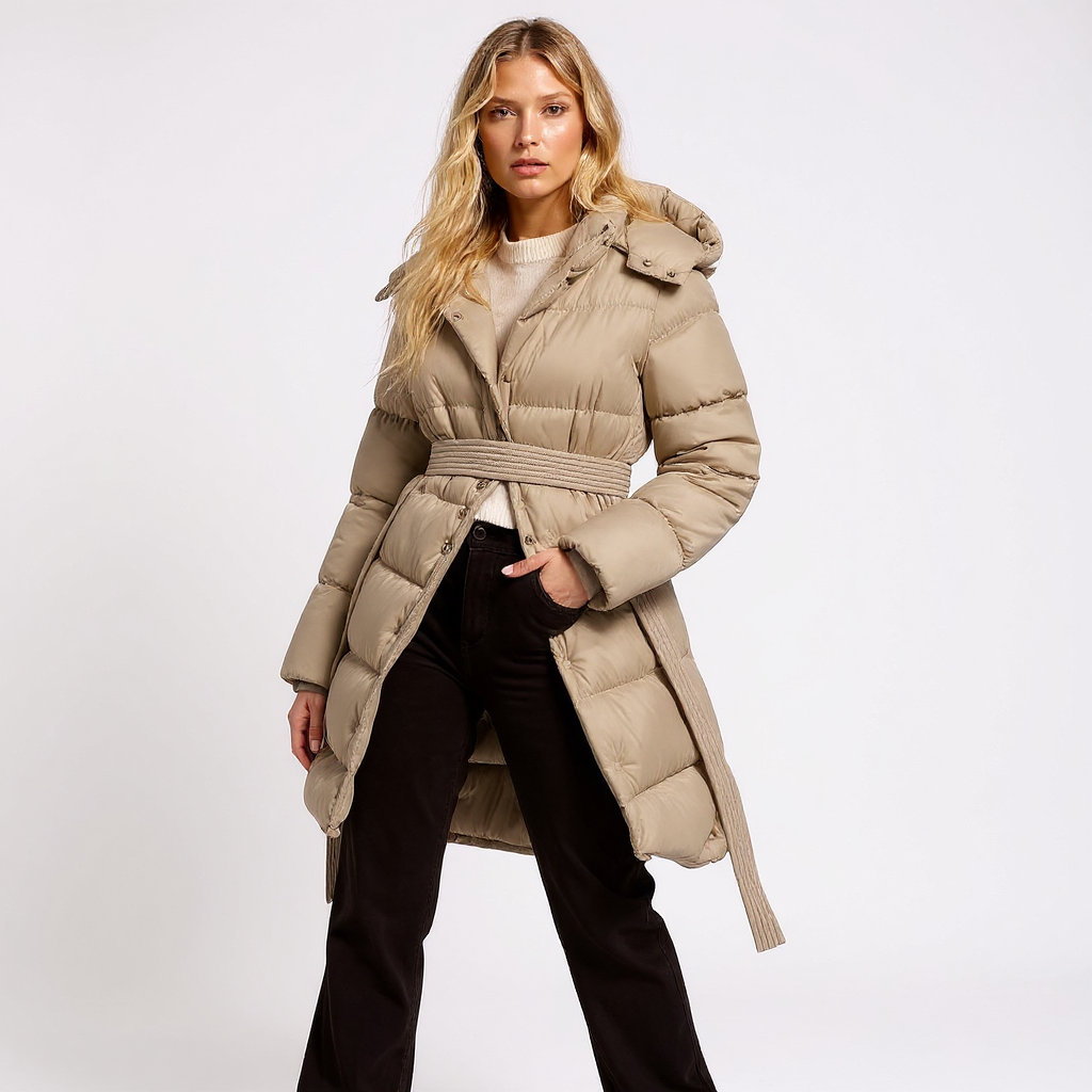 Jade Women Belted Long Hooded Down Coat