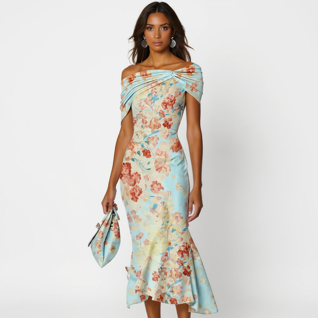 Floral Off-Shoulder Pastel Midi Dress