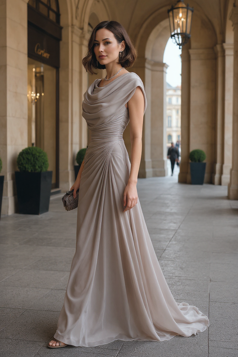 Camilla Ruched Waist Open Back Spaghetti Strap Maxi Evening Dress