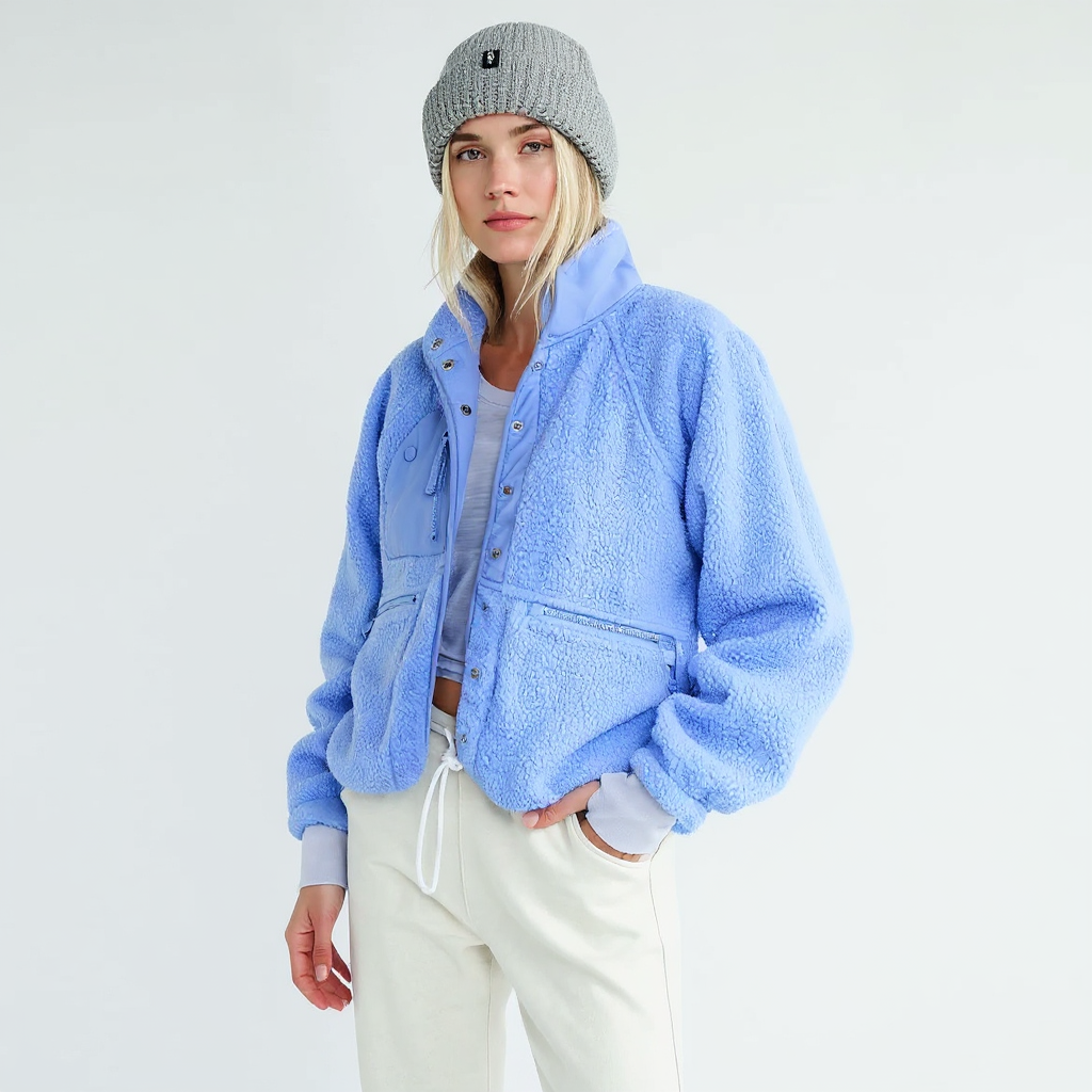 Xena Women Cropped Sherpa Fleece Zip Front Jacket