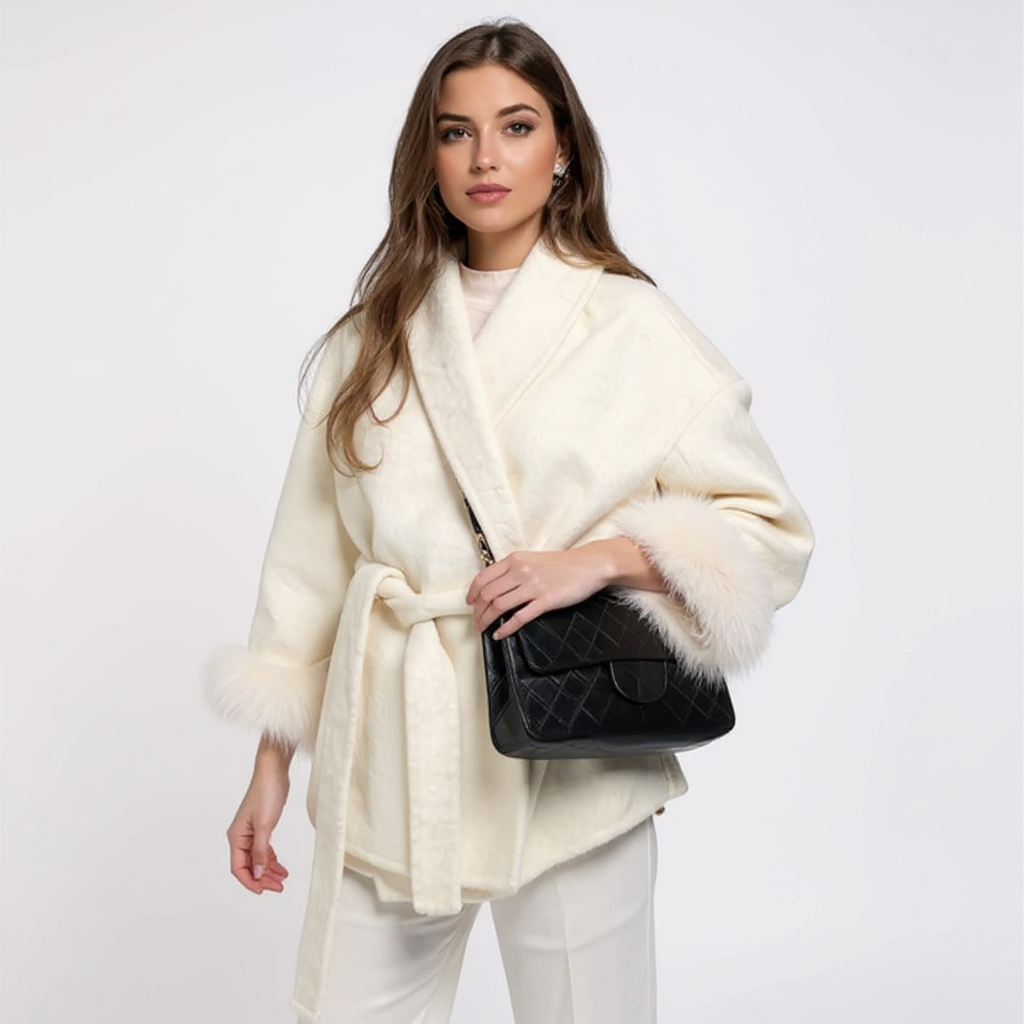 Victoria Women Belted Wool Blend Mid-Length Robe Coat