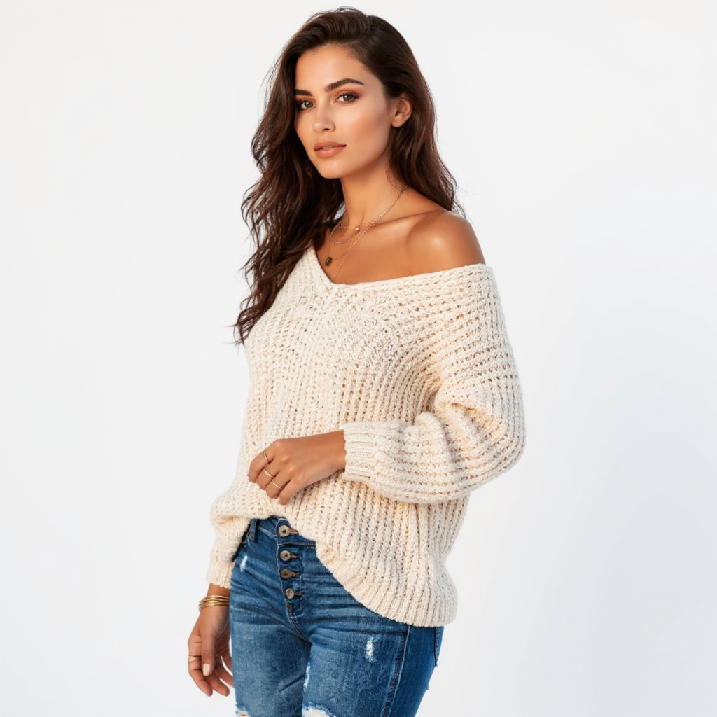 Valentina Women Off-Shoulder Cable Knit Sweater Top