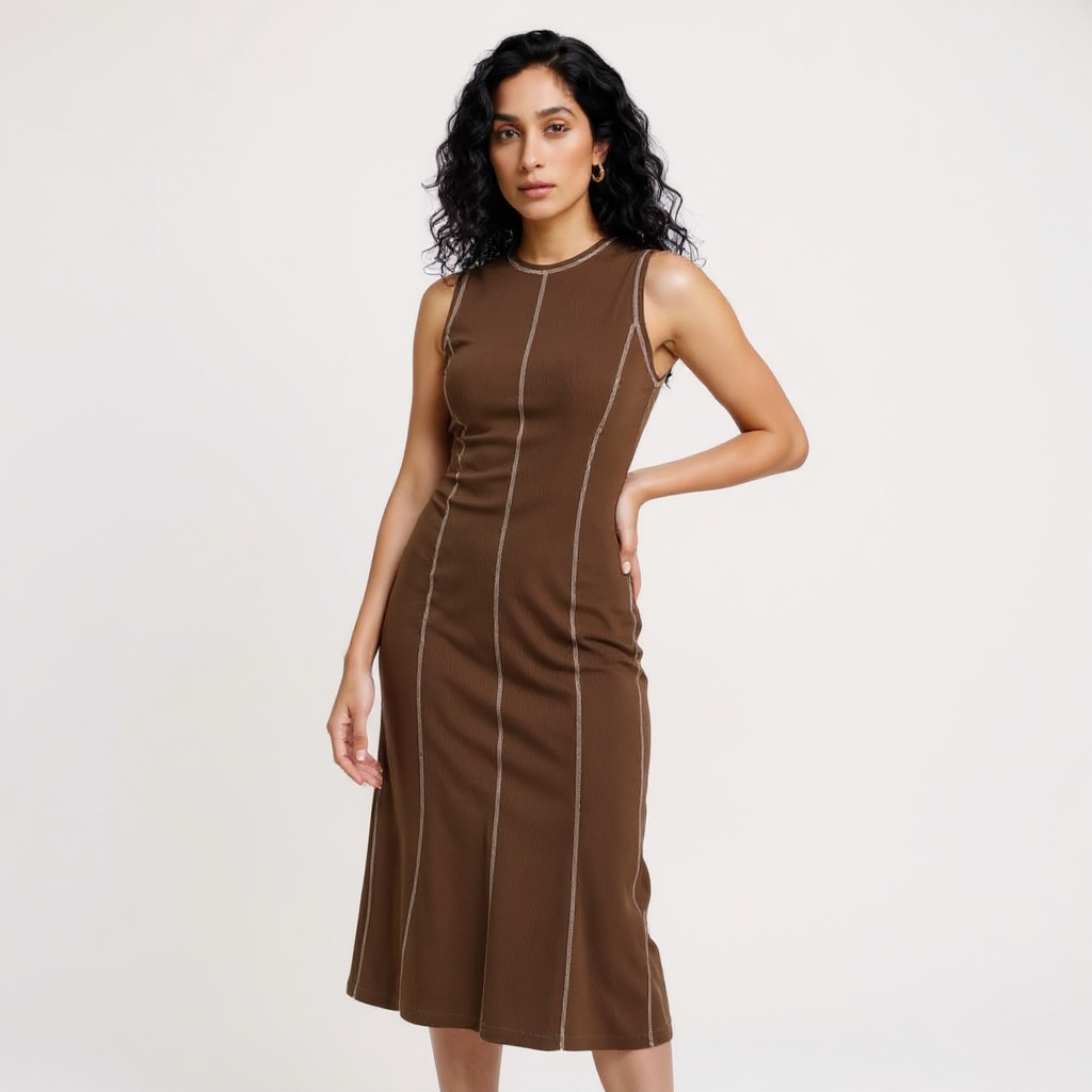 Kiara Women Sleeveless Contrast Seam Knit Maxi Bodycon Dress