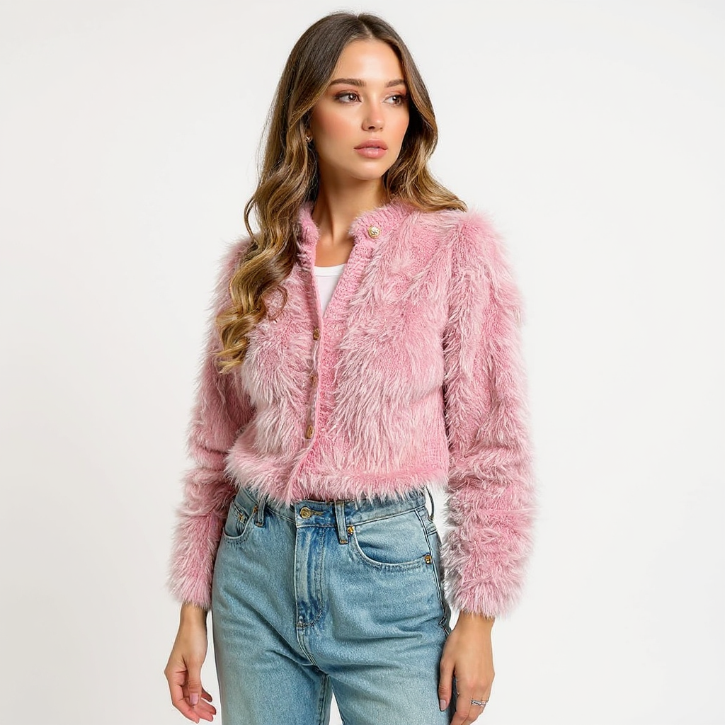 Maria Women Long Sleeve Button-Down Cable Knit Cardigan Top