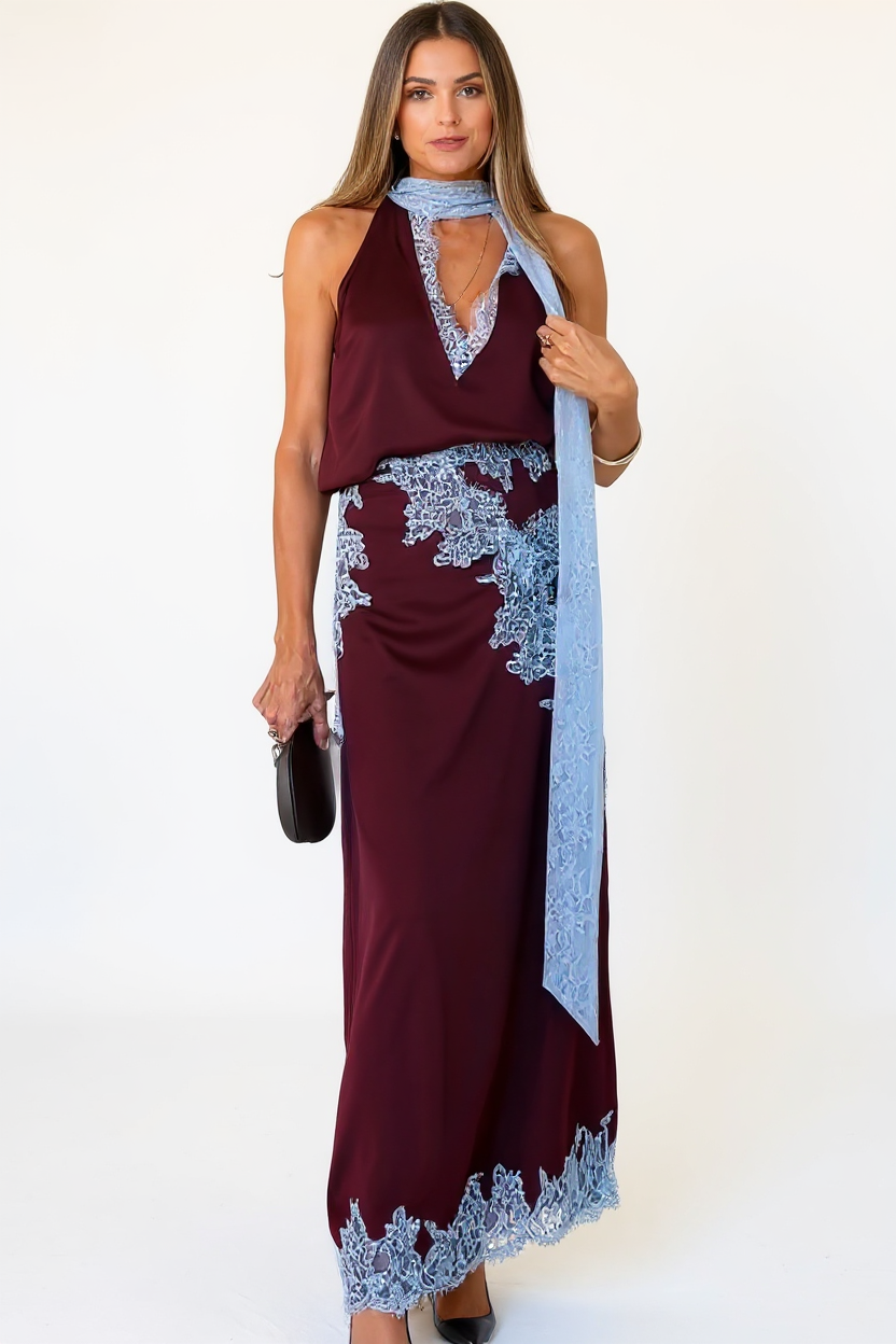 Gisela Strapless Twist-Front Crop Top and Maxi Skirt Set
