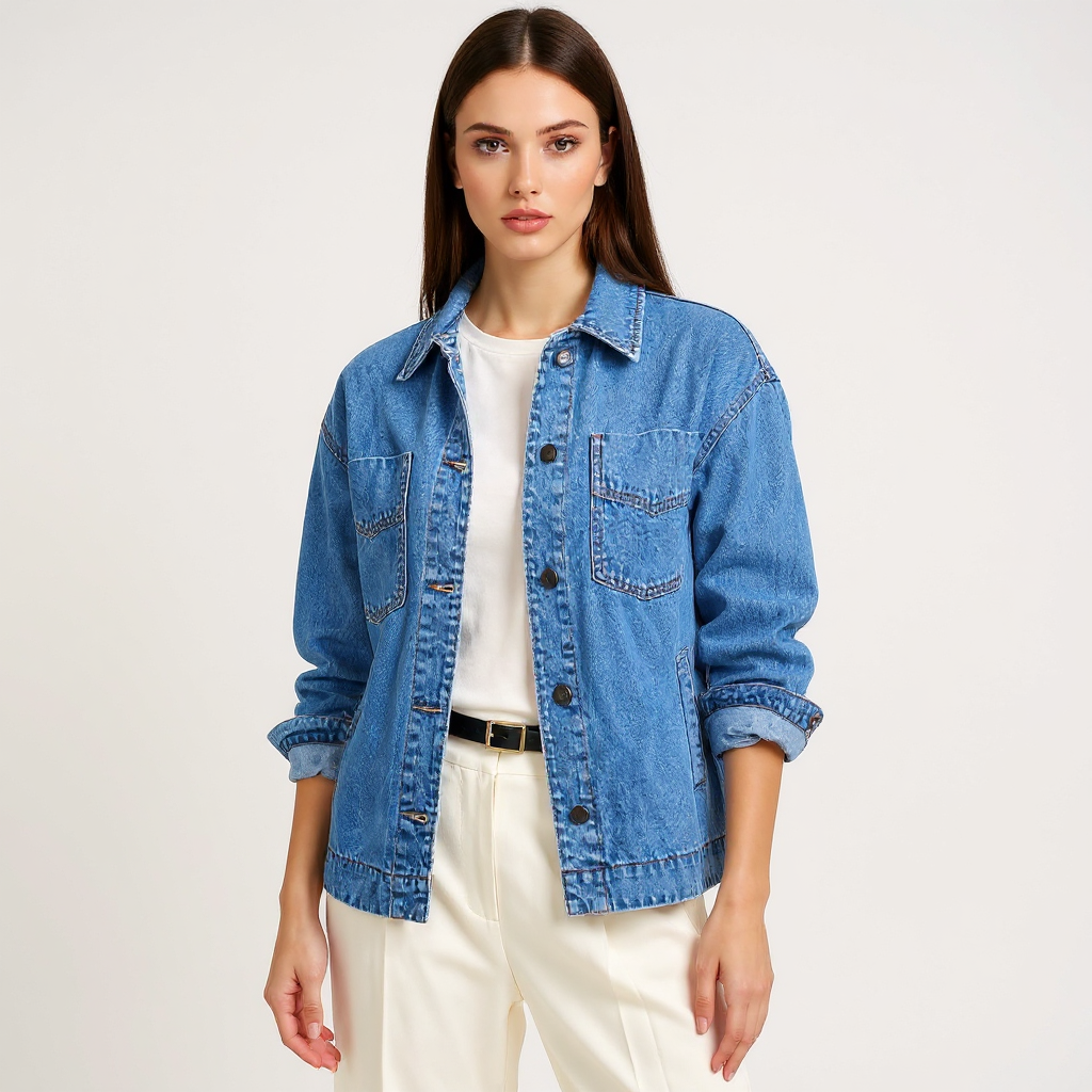 Ivy Women Oversized Washed Denim Shirt Jacket