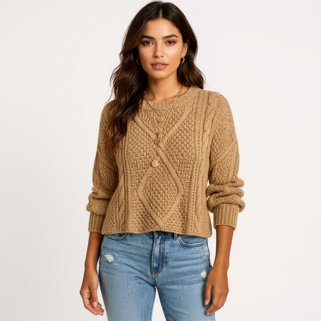 Yara Women Long Sleeve Round Neck Chunky Knit Sweater