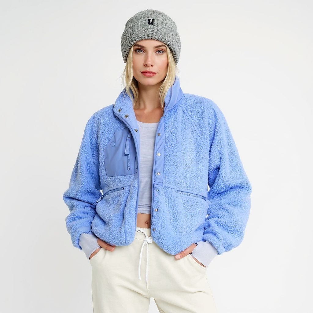 Xena Women Cropped Sherpa Fleece Zip Front Jacket