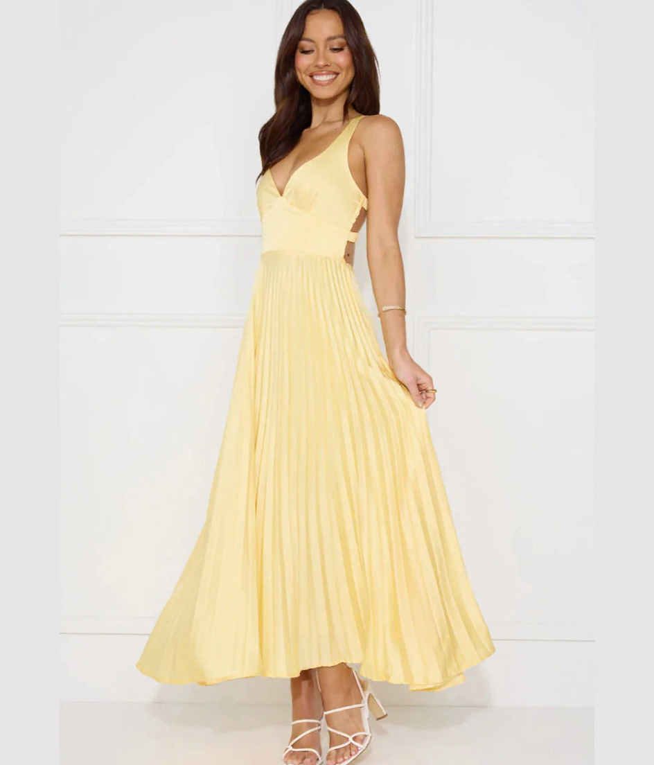 Juliet Sleeveless Pleated Maxi Wedding Guest Dress with Open Back