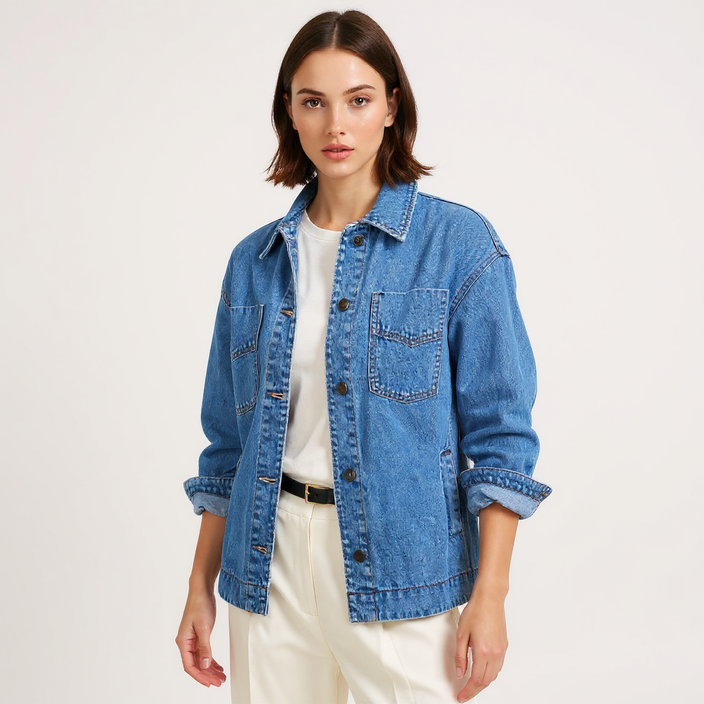 Ivy Women Oversized Washed Denim Shirt Jacket