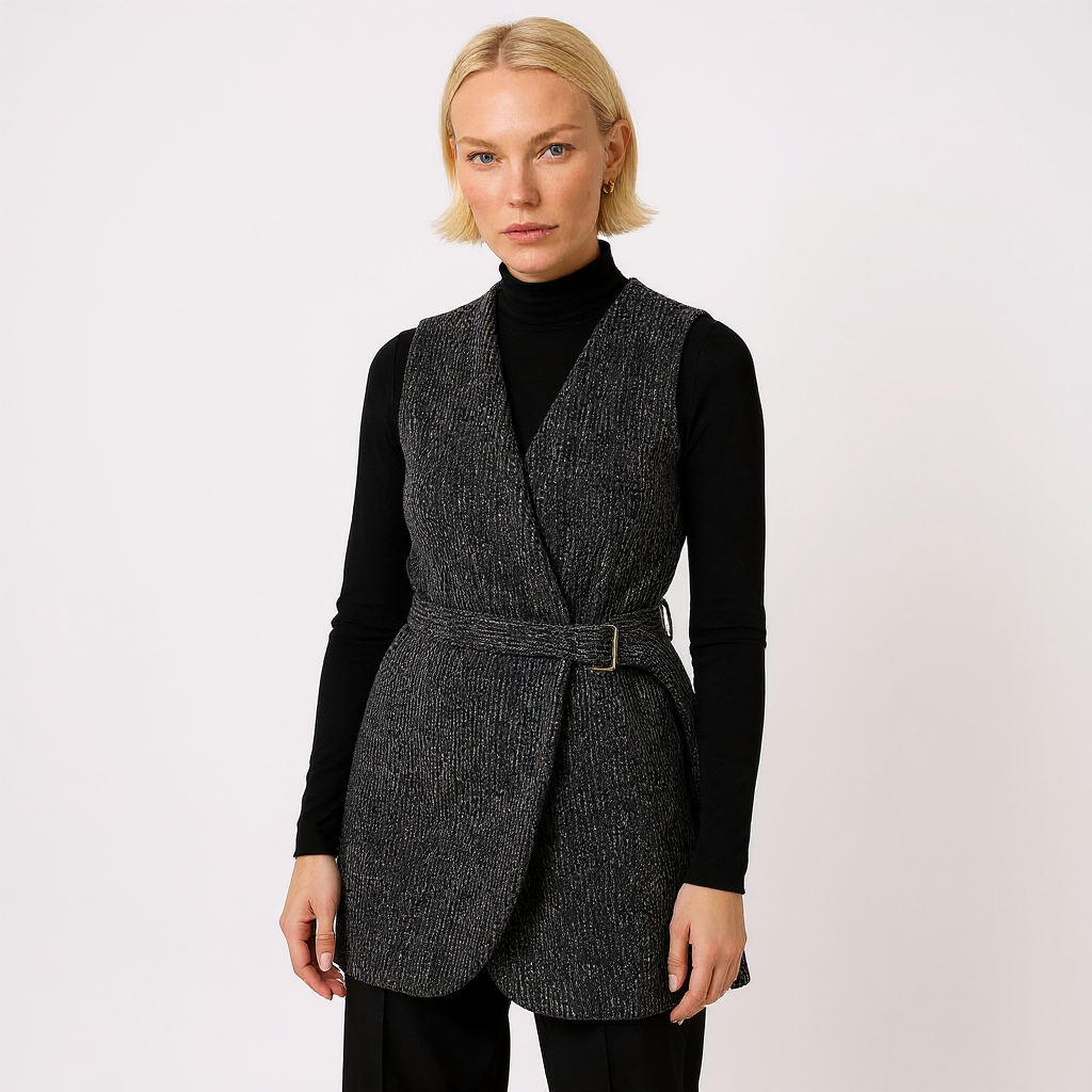Maya Women Textured Wrap Vest with Side Buckle