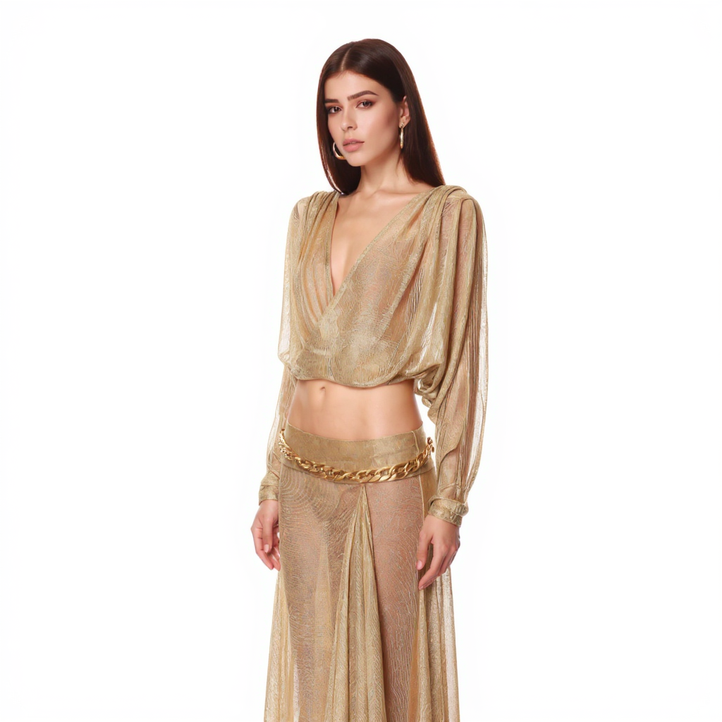 Rosalie Button-Down Ruched Waist Satin Shirt Set