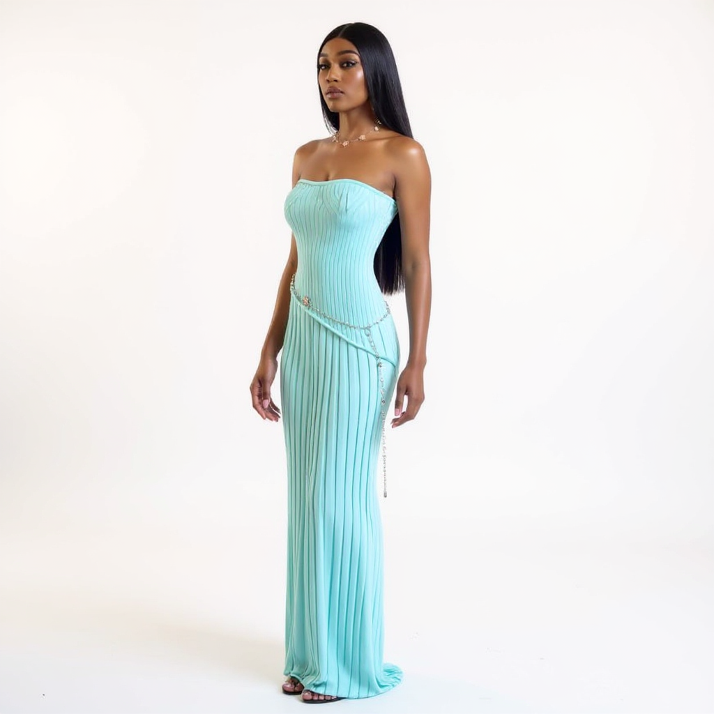 Strapless Side Slit Knit Maxi Summer Maxi Dress