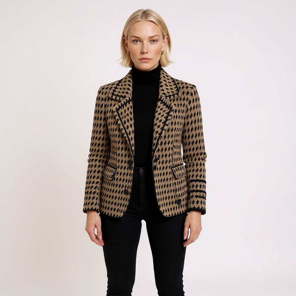 Hannah Women Houndstooth Cropped Knit Jacket