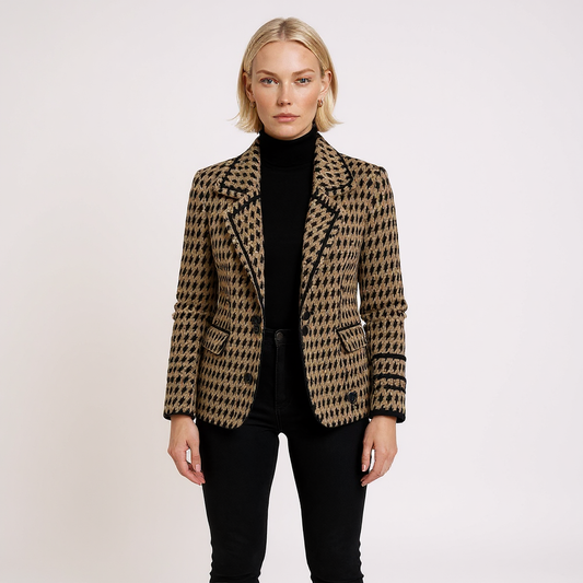Hannah Women Houndstooth Cropped Knit Jacket